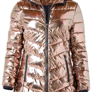 Gold Metallic Mid Length Puffer
